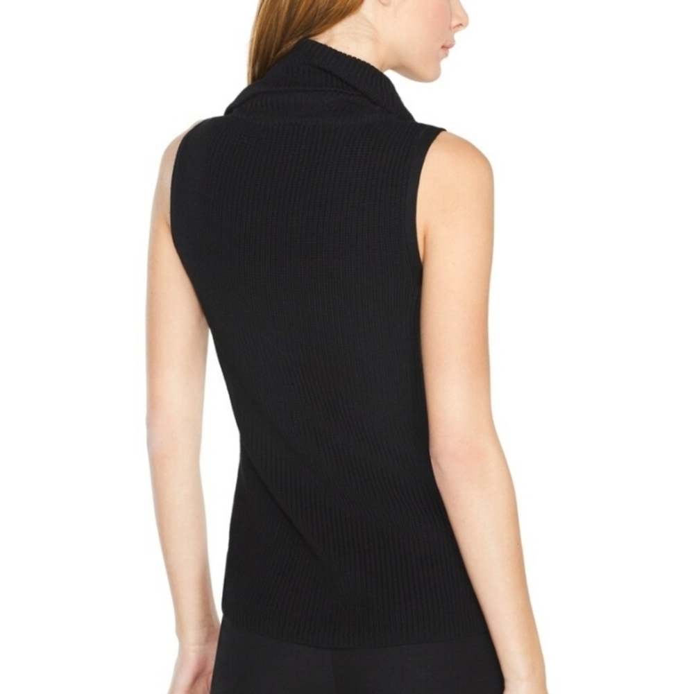 White House Black Market Cowl Neck Sleeveless Top with Belt Black Winter Spring - Picture 3 of 13